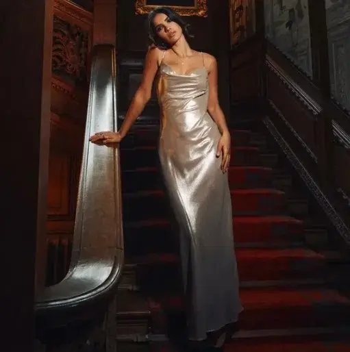House of CB Leia Low Back Maxi Dress Champagne Shimmer Size M / AU 10 - Image 5