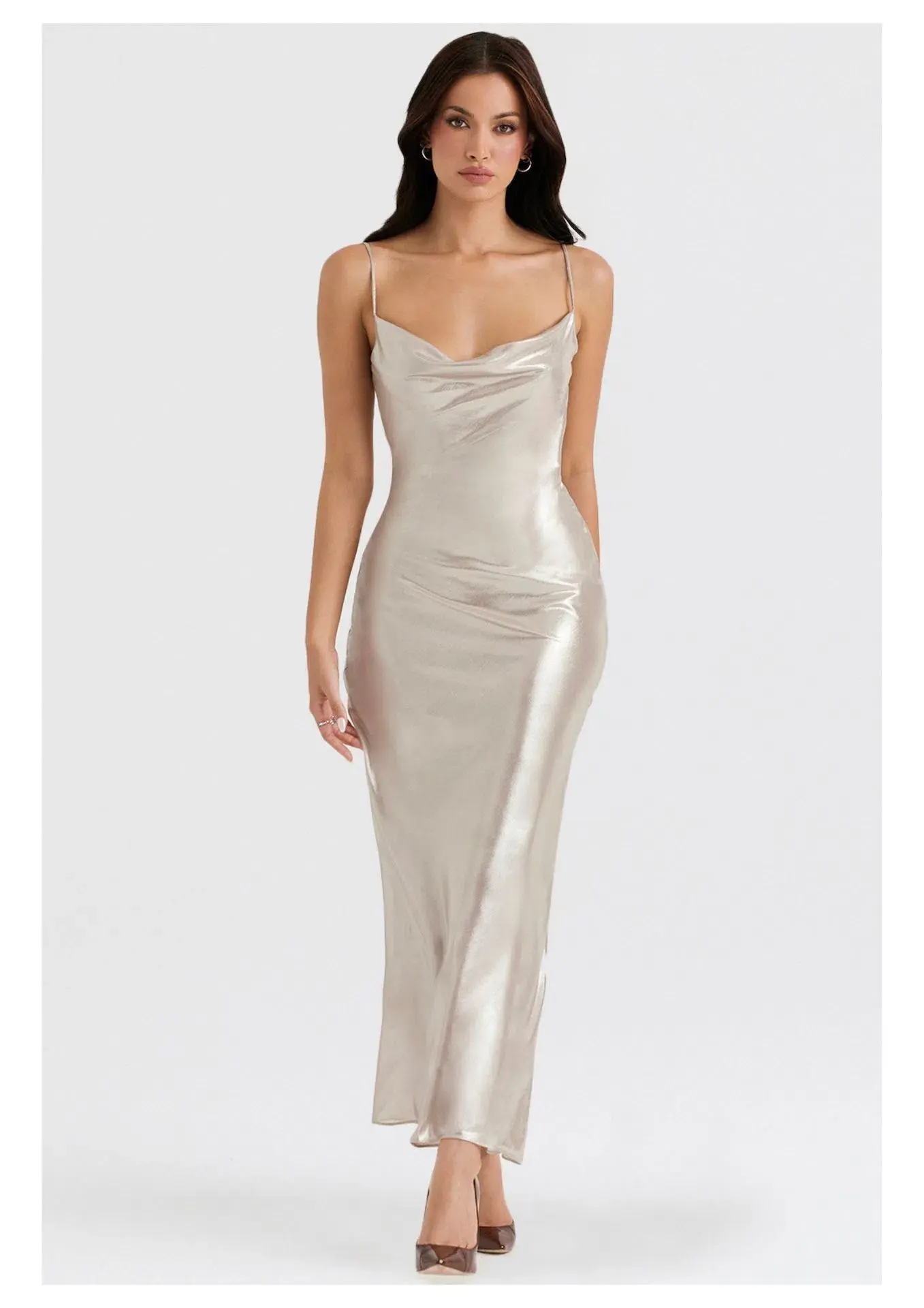 House of CB Leia Low Back Maxi Dress Champagne Shimmer Size M / AU 10 - Image 2