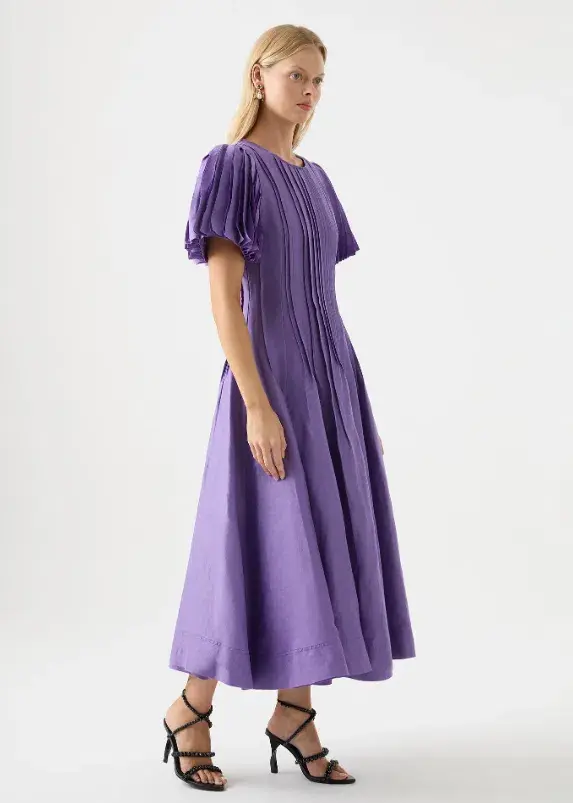 Aje Nova Pleated Midi Dress in Deep Violet Size 6 for rent on The Volte - main image