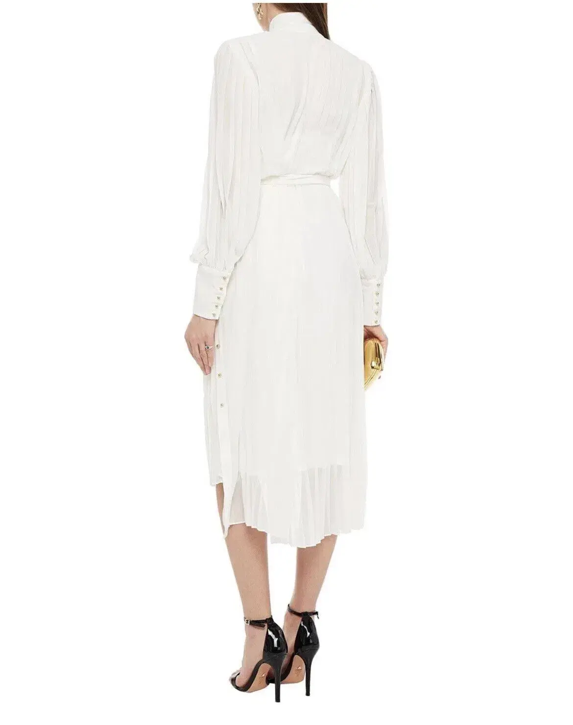 Zimmermann Belted Button Detailed Plisse Chiffon Midi Dress Pearl Size 1 / AU 10 - Image 2