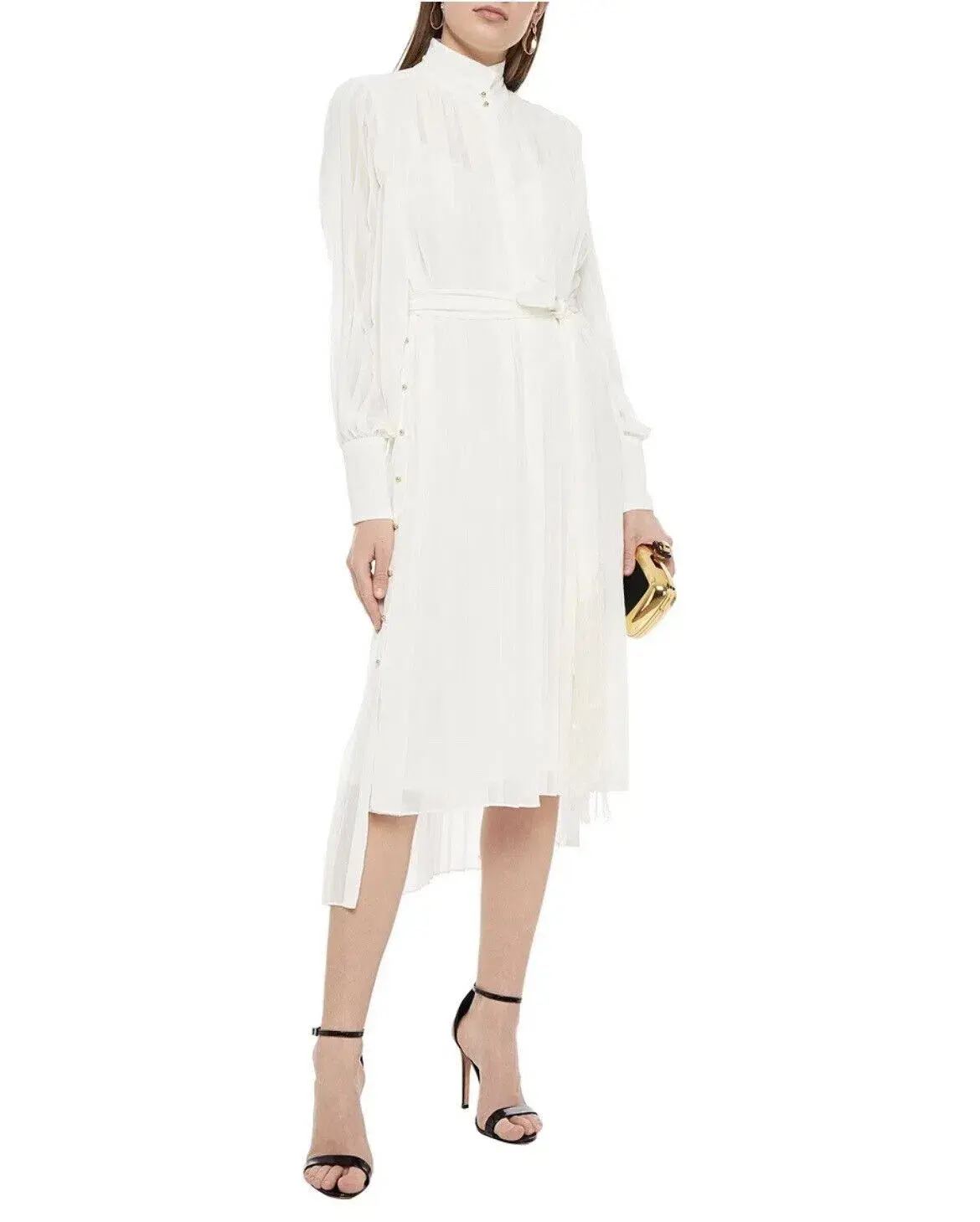 Zimmermann Belted Button Detailed Plisse Chiffon Midi Dress Pearl Size 1 / AU 10 - Image 1
