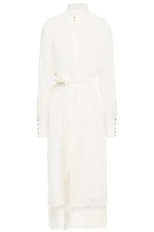 Zimmermann Belted Button Detailed Plisse Chiffon Midi Dress Pearl Size 1 / AU 10 - Image 3