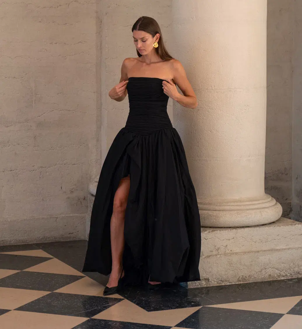 Aje Violette Bubble Hem Maxi Dress Black Size 6 for rent on The Volte - main image