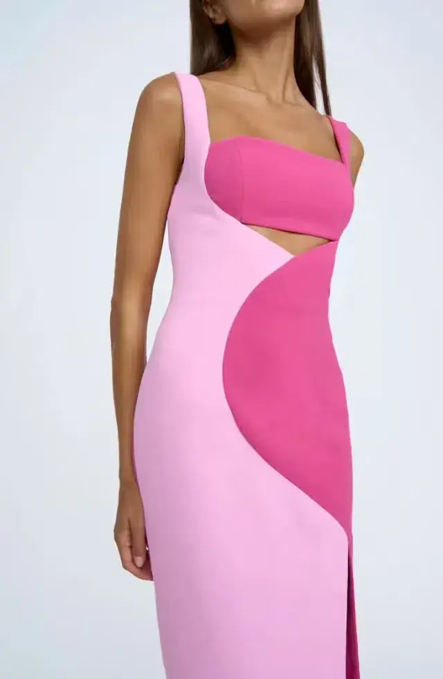 By Johnny Caterina Two Tone Curve Midi Dress Pink Size 6 for rent on The Volte - main image