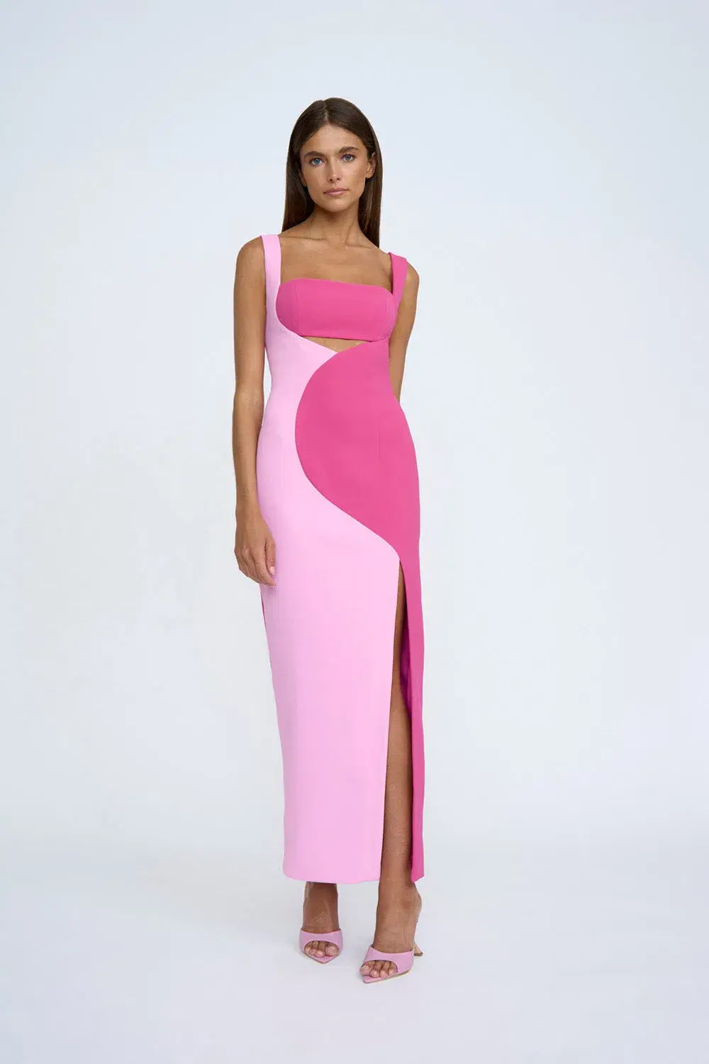 By Johnny Caterina Two Tone Curve Midi Dress Pink Size 6 - Image 1
