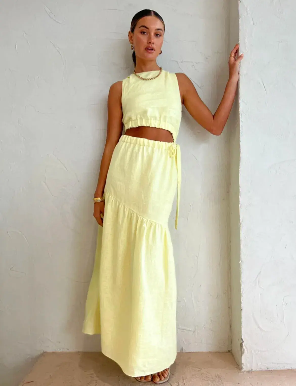 Sir the Label Francesca Asymmetrical Cut Out Dress Butter Yellow Size 6 - Image 1