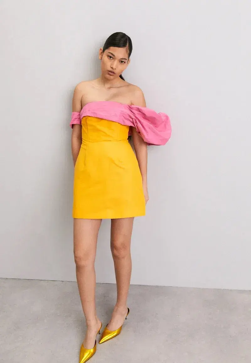 Rachel Gilbert Manuela Dress Yellow/Pink Size 8 - Image 3