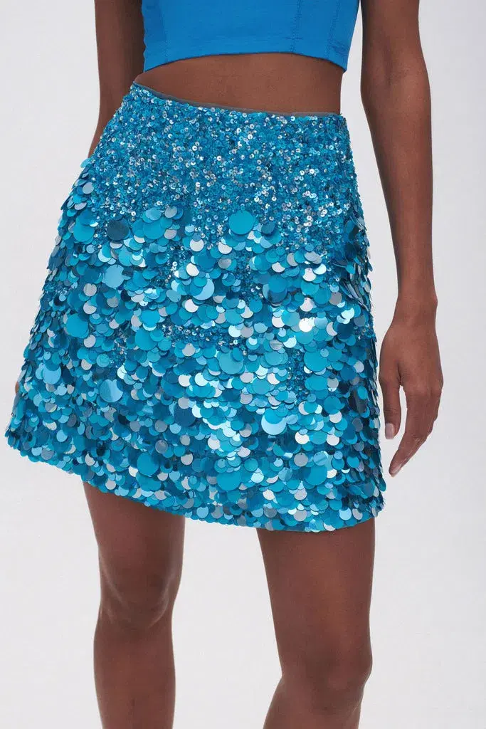 Aje Cherie Sequin Mini Skirt Azure Blue Size 8 - Image 4