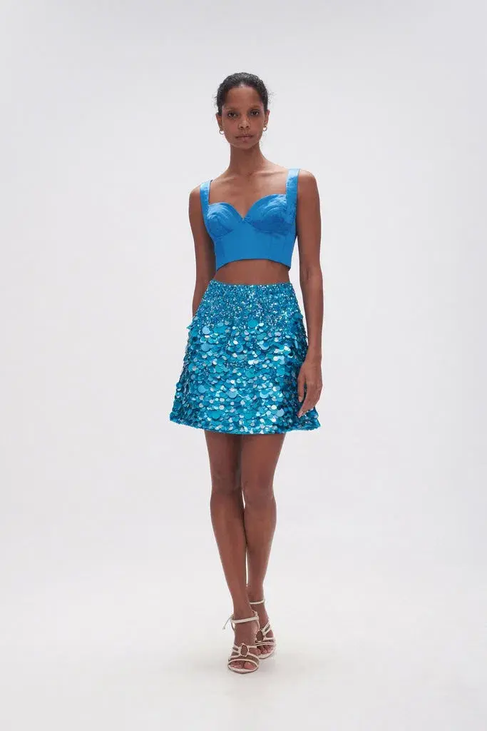 Aje Cherie Sequin Mini Skirt Azure Blue Size 8 - Image 1