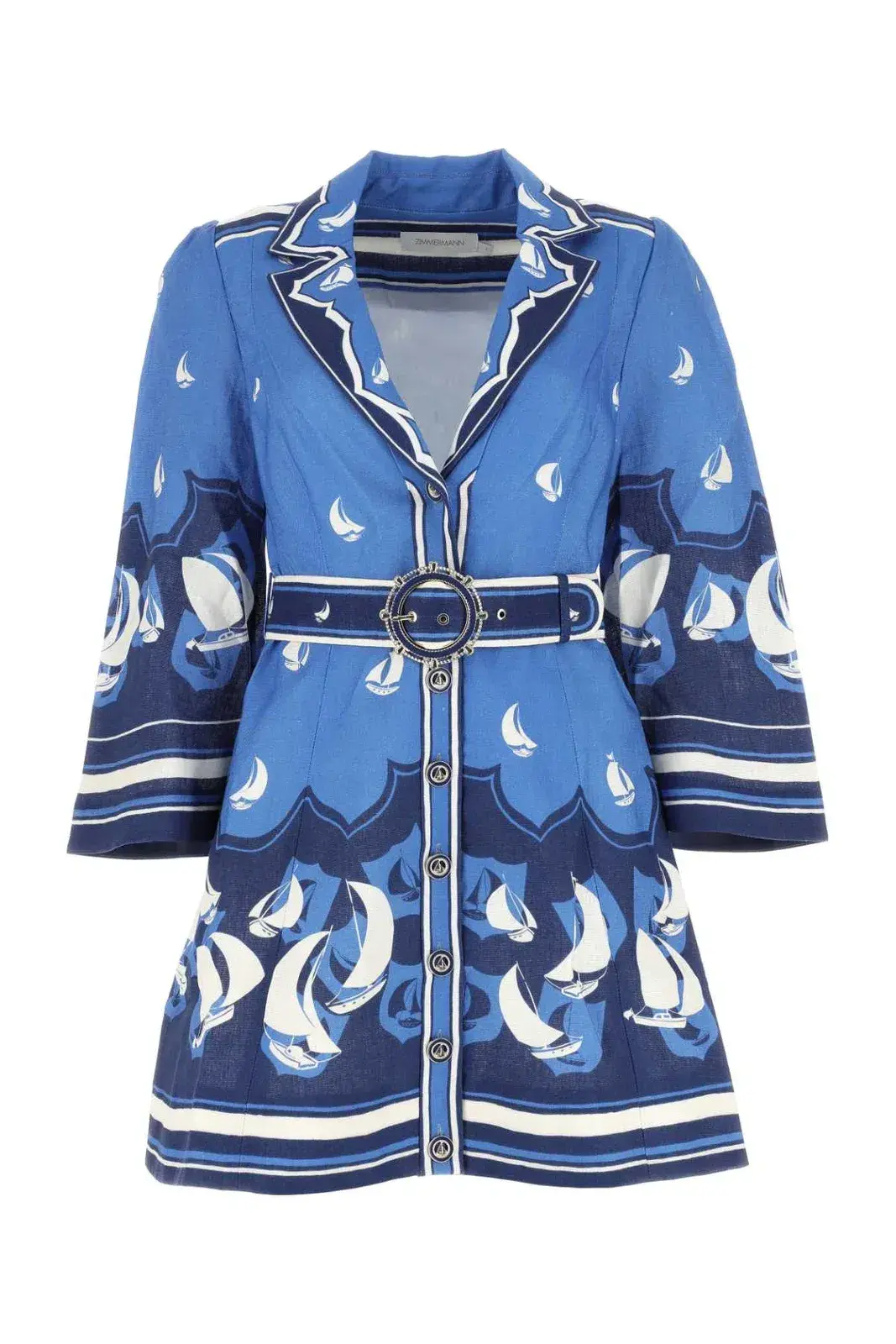 Zimmermann High Tide Mini Shirtdress Blue Sailboats Size 0/AU 8 - Image 3