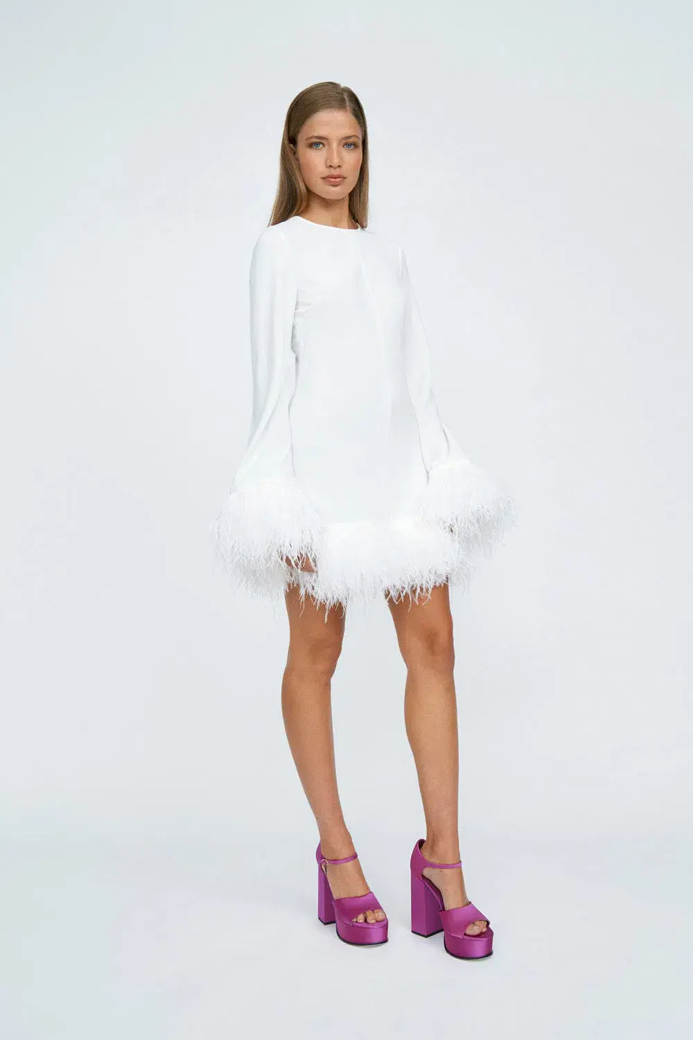 By Johnny Nicola Feather Trimmed Mini Dress Ivory Size 6 - Image 1