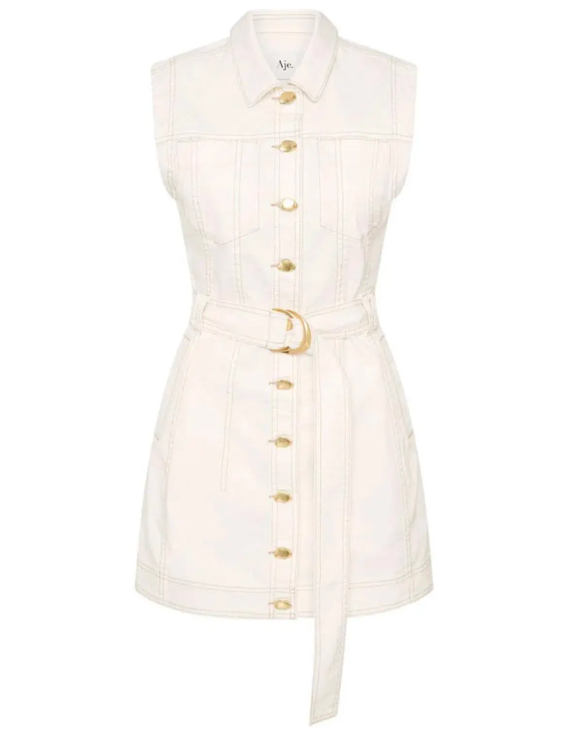 Aje Darcie Denim Mini Dress White Size 12  - Image 4