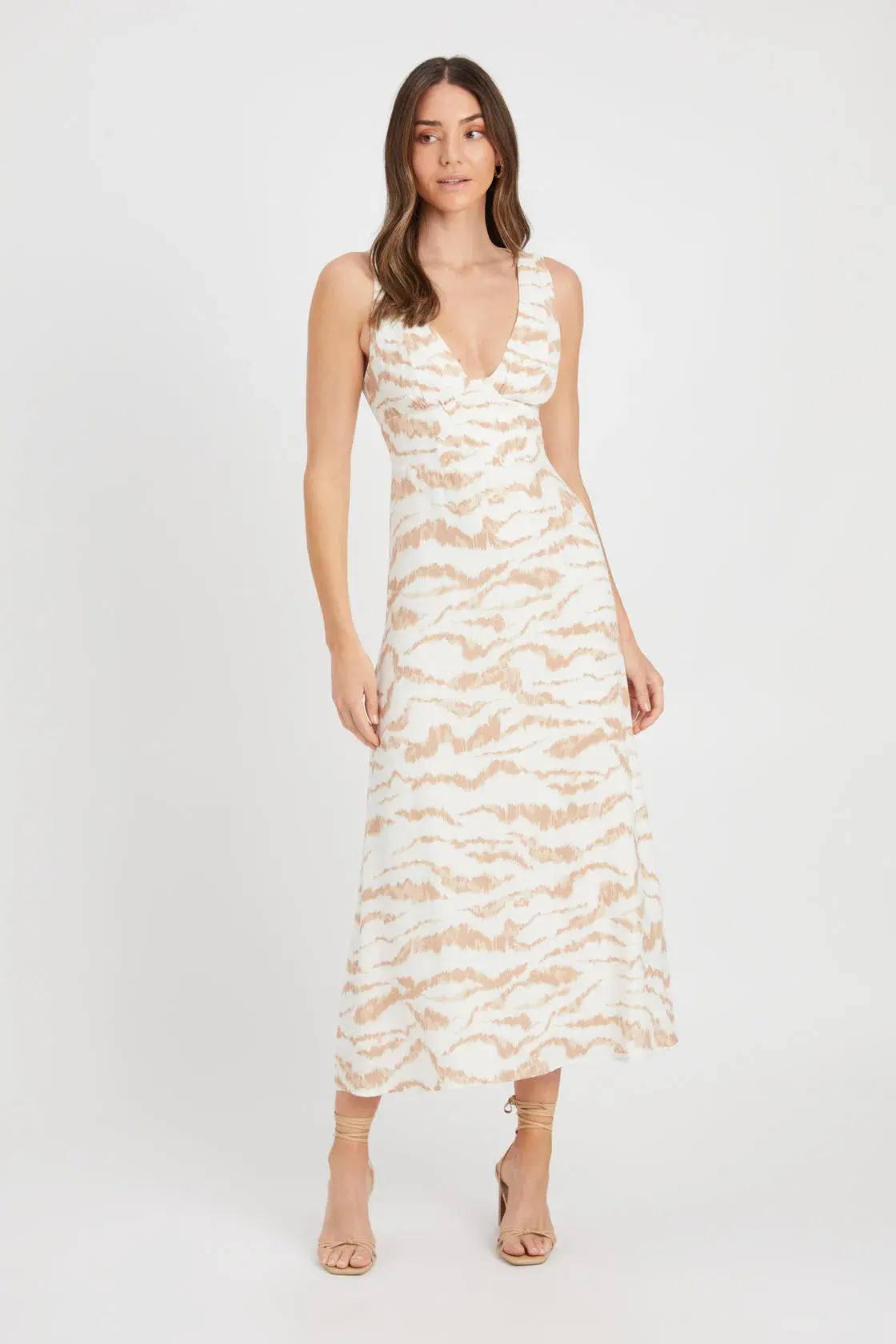 Kookai Emmy Midi Dress Beige Print Size 8 - Image 1