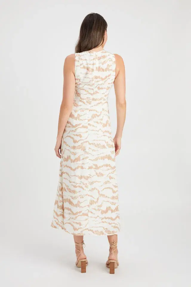 Kookai Emmy Midi Dress Beige Print Size 8 - Image 2
