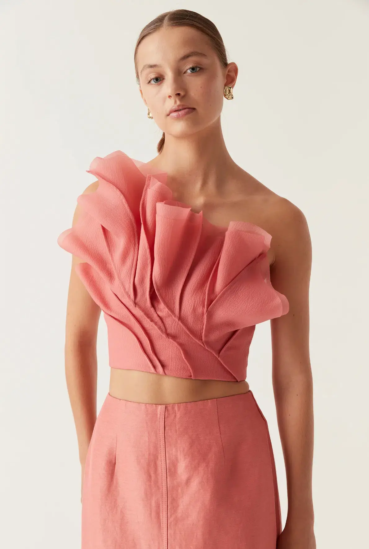 Aje Flame Crop Top and Mary Column Maxi Skirt Set in Guava Pink Size 10  - Image 5