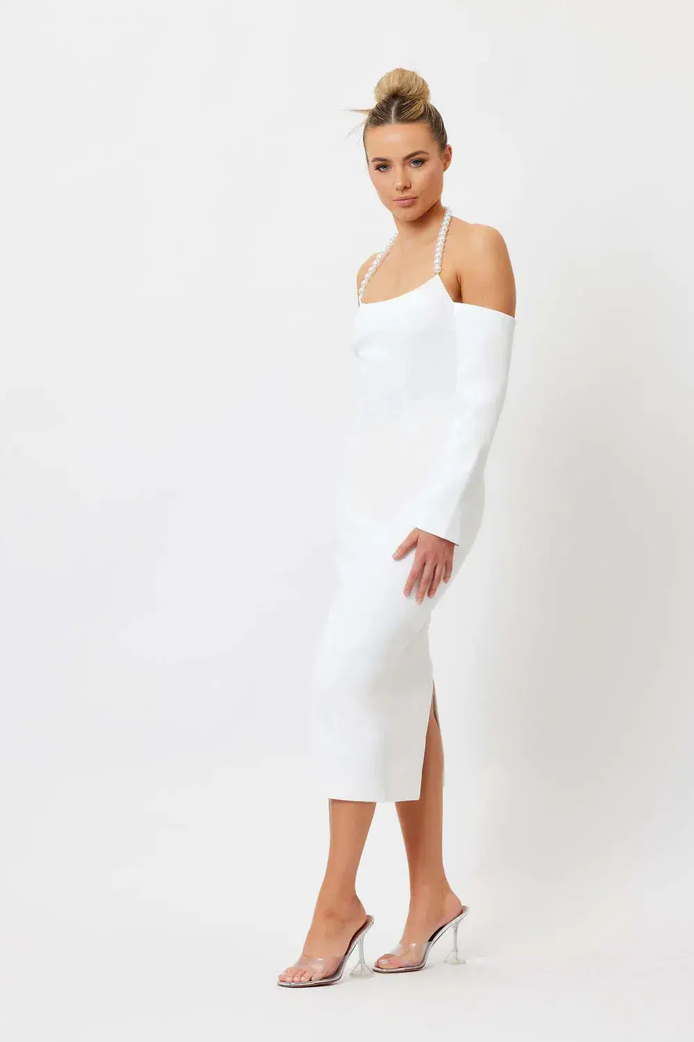 Bianca and Bridgett Tess Pearl Neck Dress White Size 8  for rent on The Volte - main image
