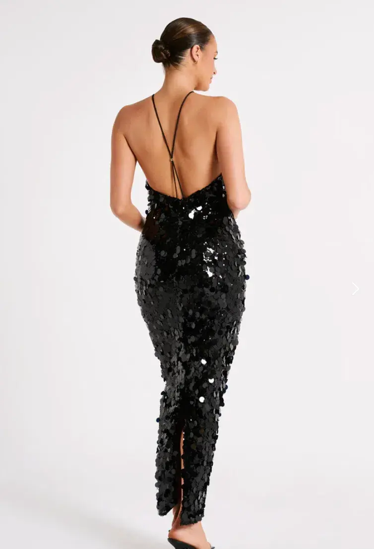 Meshki April Sequin Halter Maxi Dress Black Size 10  for rent on The Volte - main image