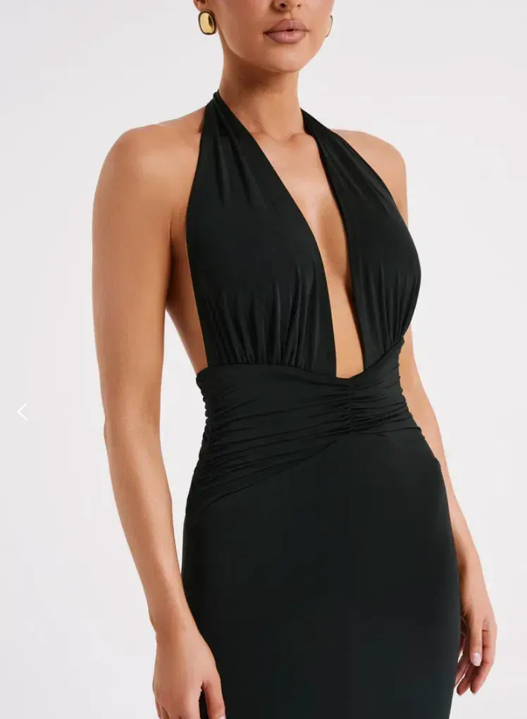 Meshki Jovanna Slinky Halter Maxi Dress Black Size 8  for rent on The Volte - main image