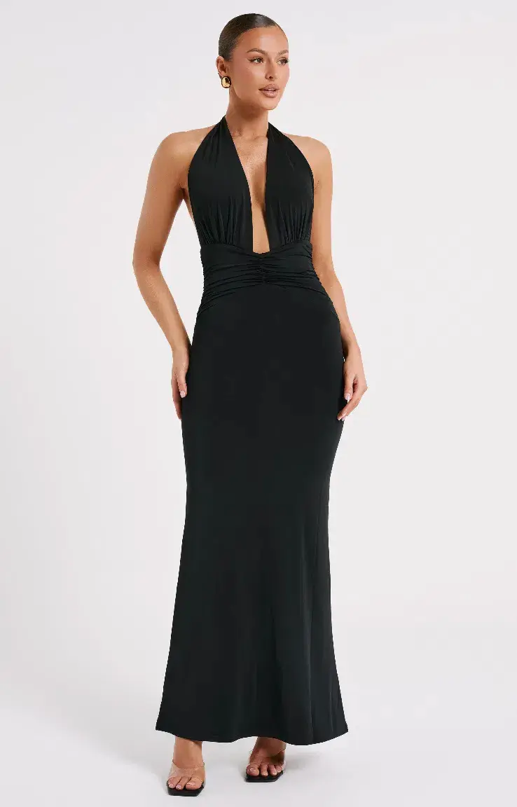 Meshki Jovanna Slinky Halter Maxi Dress Black Size 8  for rent on The Volte - main image