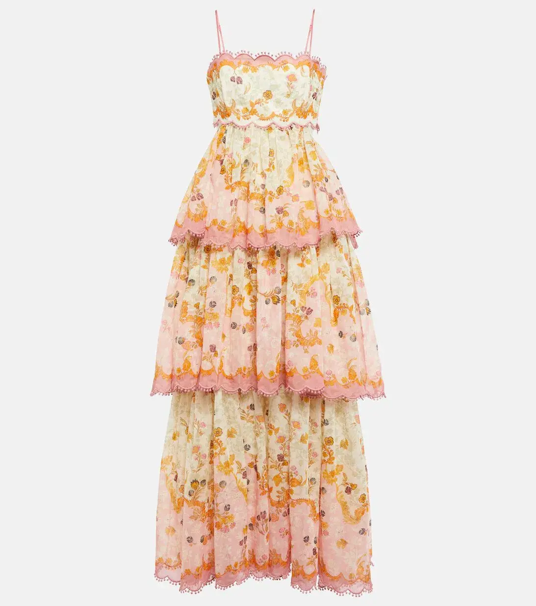 Zimmerman Laurel Frill Midi Dress In Pink Green Floral Size 1/Au 10 - Image 4