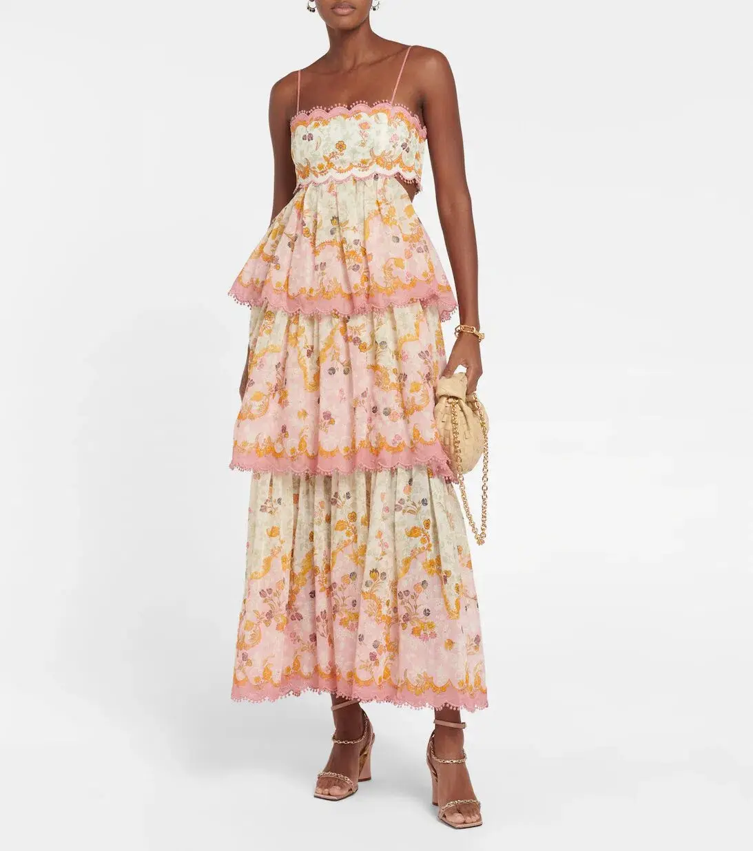 Zimmerman Laurel Frill Midi Dress In Pink Green Floral Size 1/Au 10 - Image 2