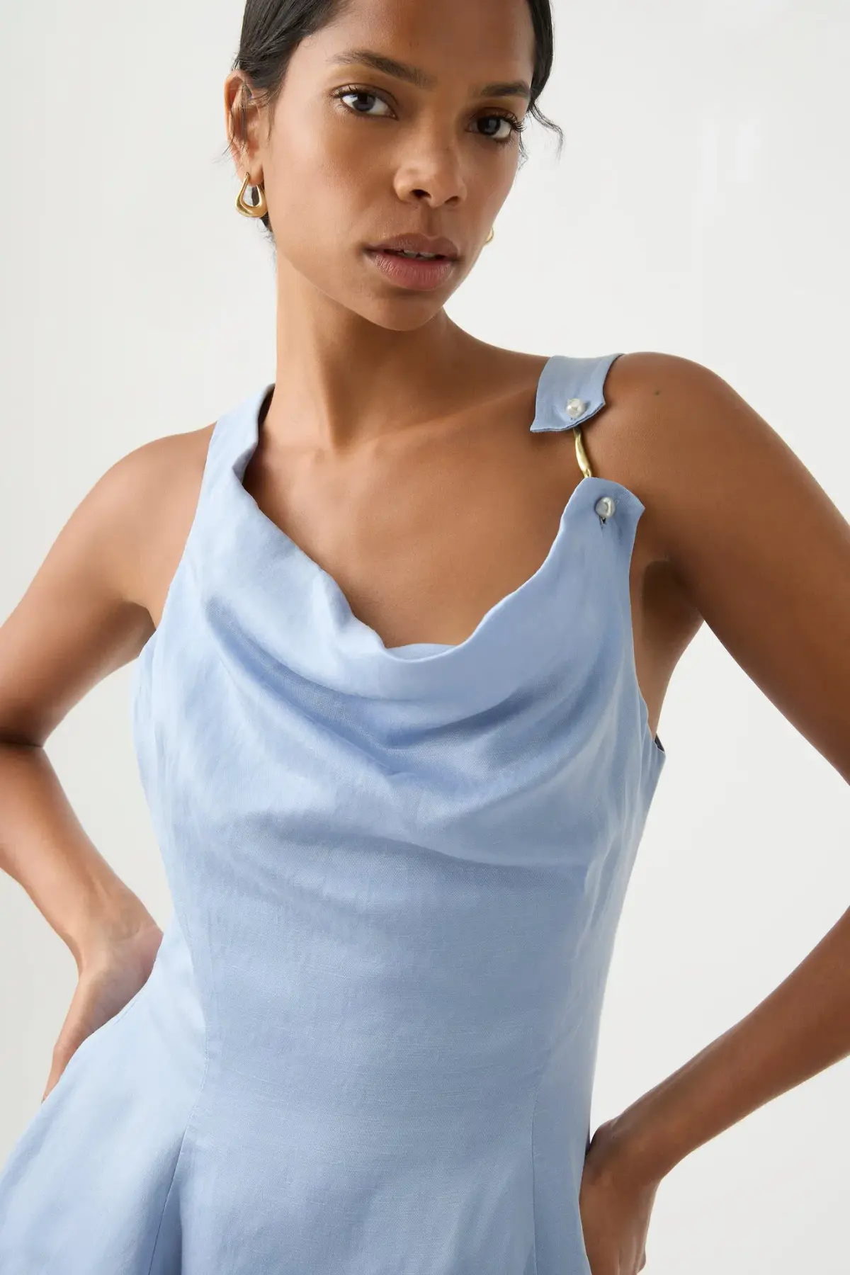 Aje Liberty Asymmetric Mini Dress Steel Blue Size 10  - Image 2