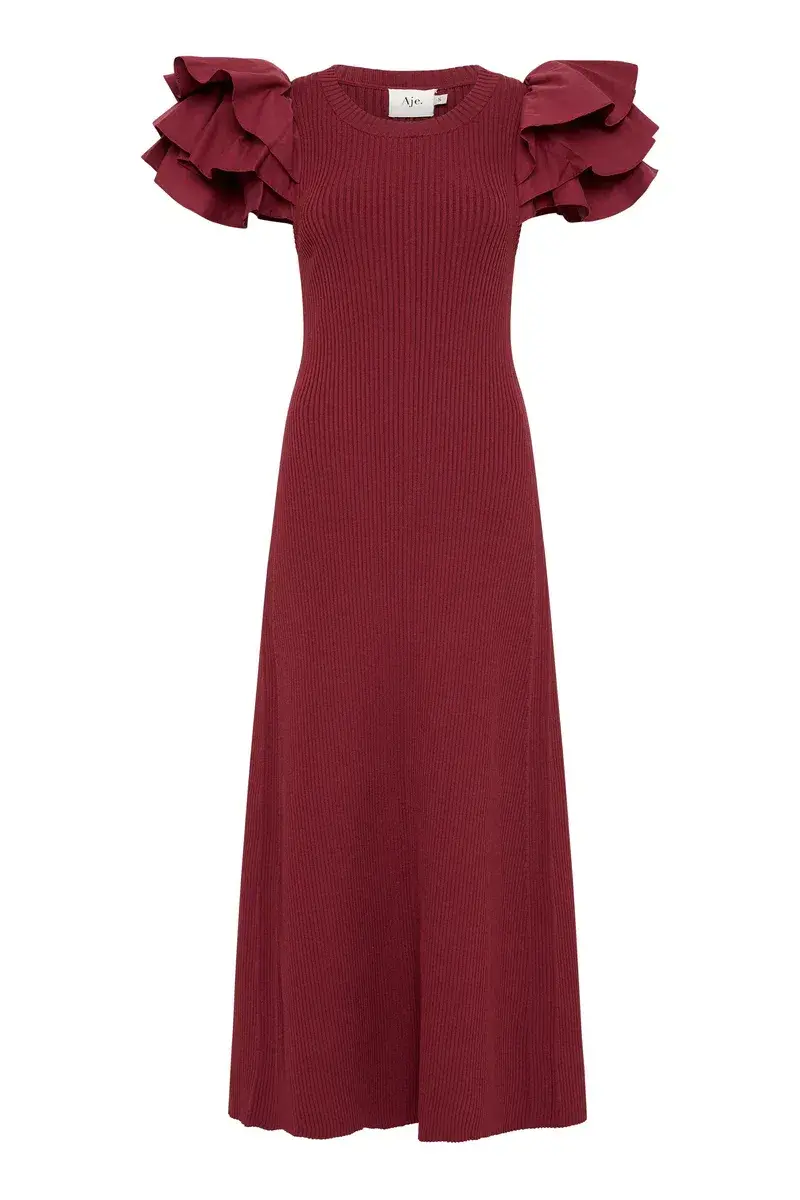 Aje Questa Dress Mahogany Red Size 10 - Image 4