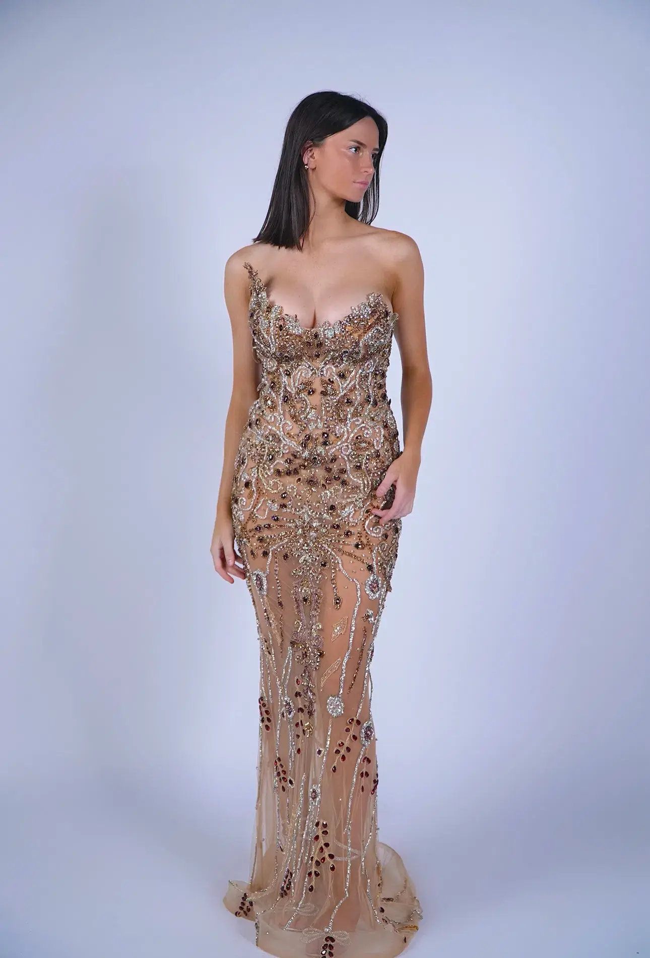 Goddess Exclusive Gold Embellished Gown Gold Size 8 - Image 1
