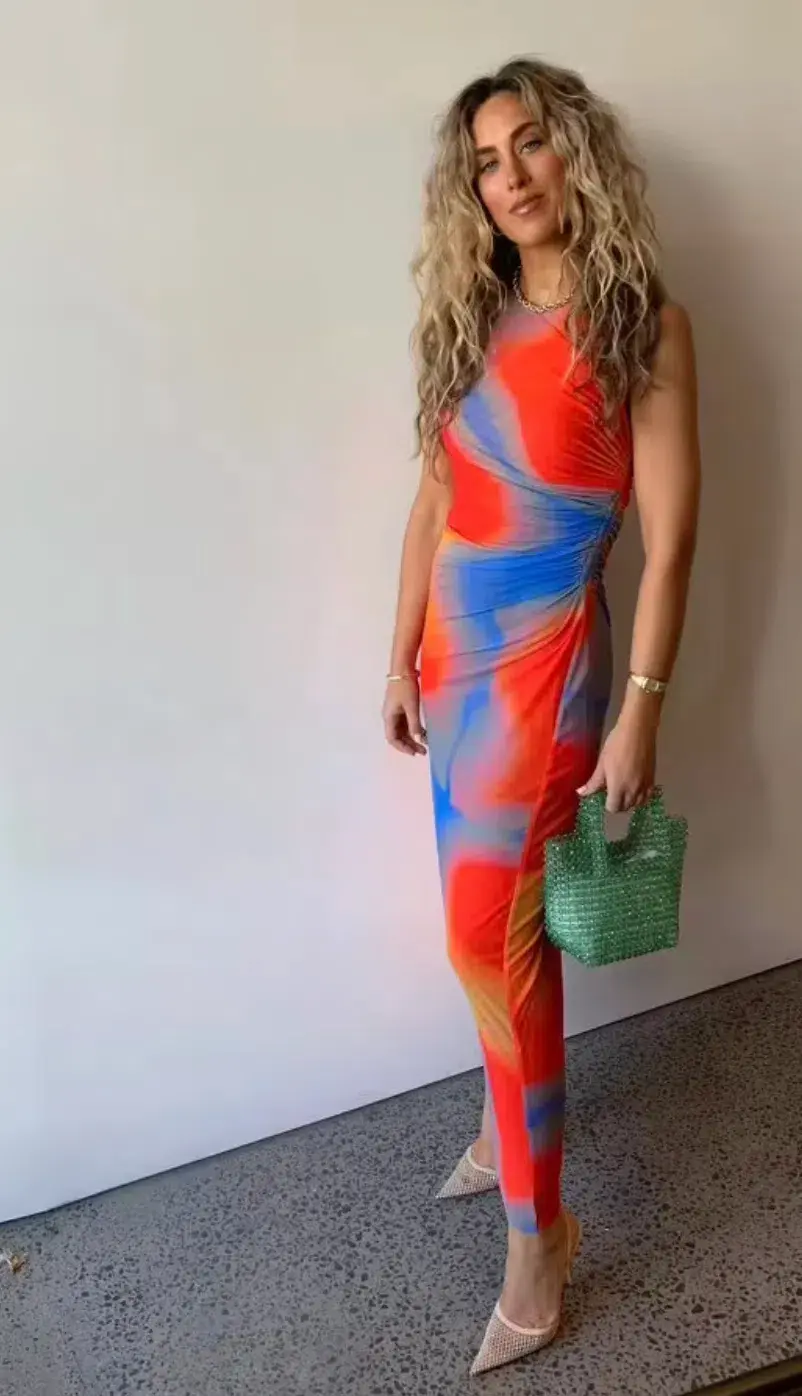 Scanlan Theodore Italian Watercolour Dress Red Blue Size 8 for rent on The Volte - main image