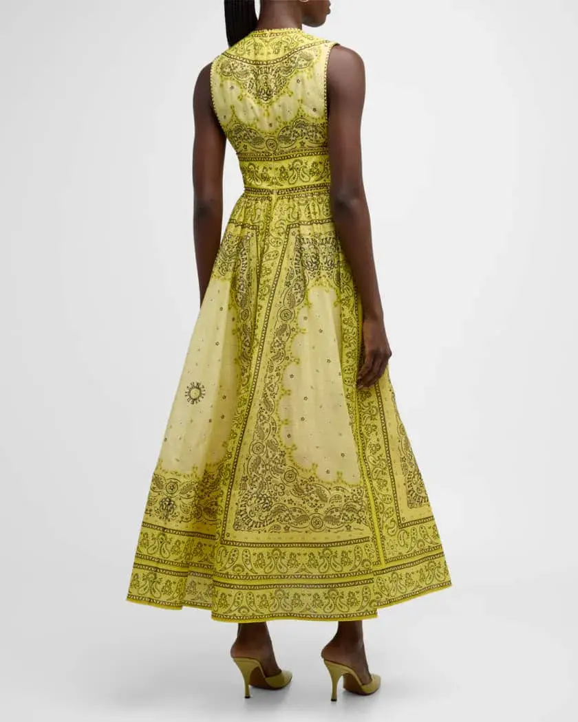 Zimmermann The Matchmaker Bow Long Dress in Yellow Bandana Size 1/Au 10 - Image 3