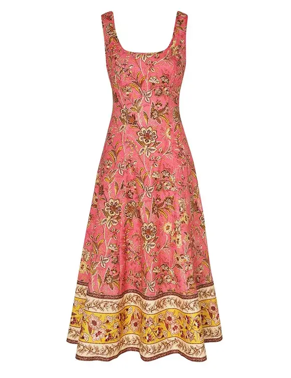 Zimmermann The Junie Cut Out Midi Dress in Pink/Gold Floral Size 0/ Au 8 - Image 1