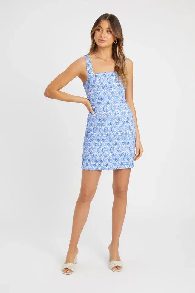 Kookai Zoya Bustier Embroidered Mini Dress Blue Floral Size 6 - Image 1