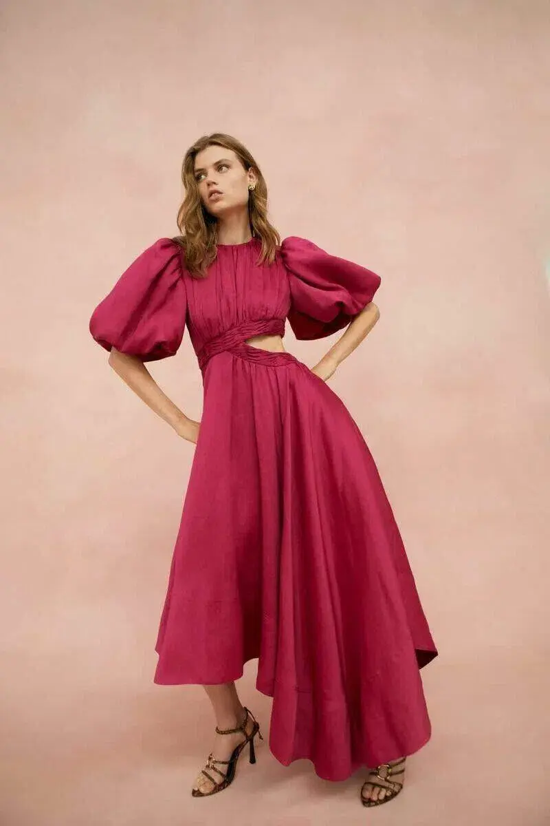 Aje Tidal Tucked Midi Dress Pink Size 6 - Image 1