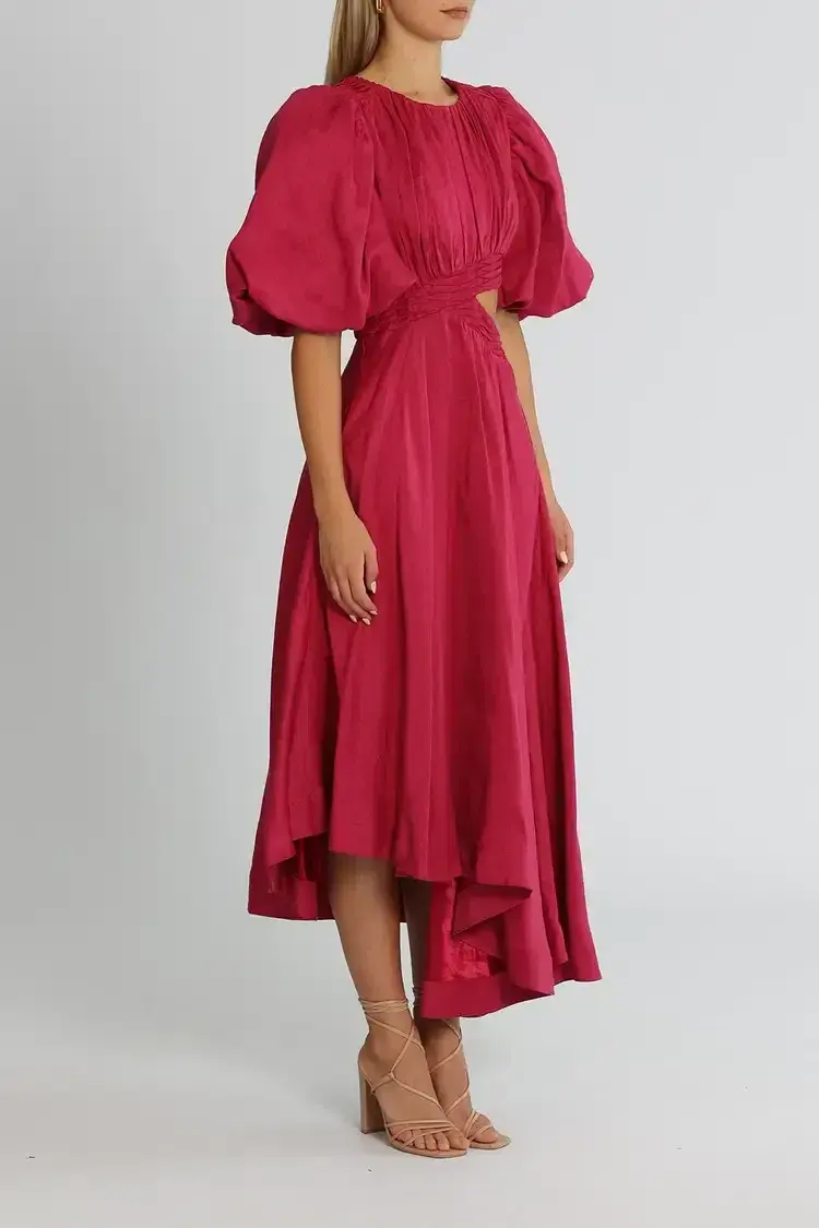 Aje Tidal Tucked Midi Dress Pink Size 6 - Image 3