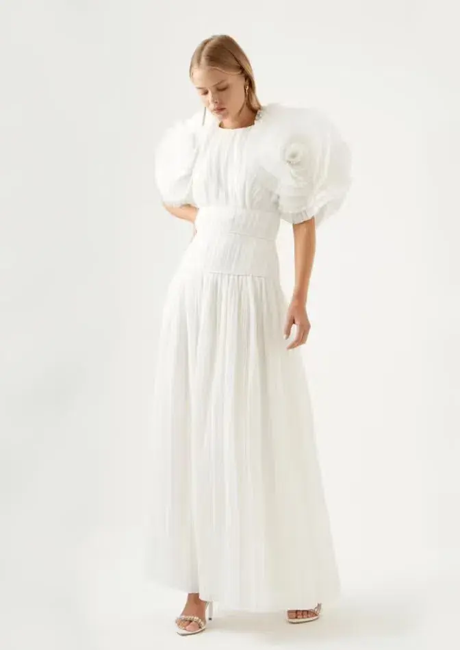 Aje Expressive Pleated Maxi Dress in Ivory Size 6 - Image 1