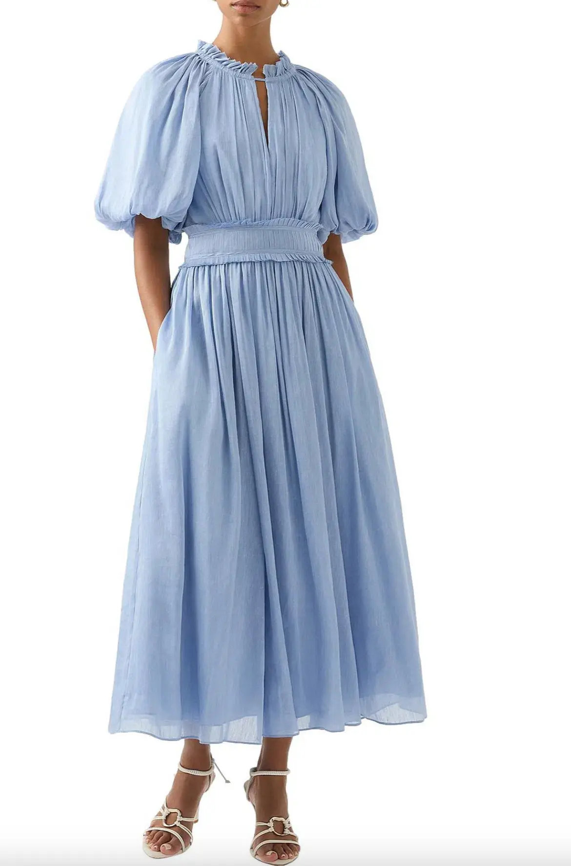 Aje Elysium Blouson Midi Dress Steel Blue Size 6 - Image 1