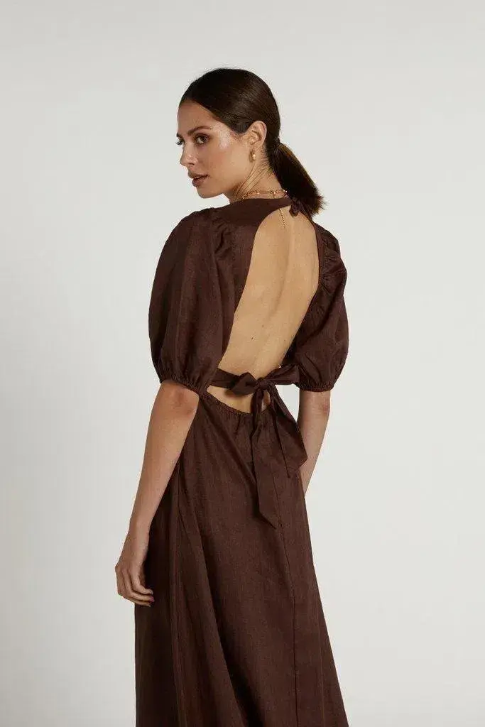 Dissh Remi Linen Maxi Dress Chocolate Size 6 - Image 2