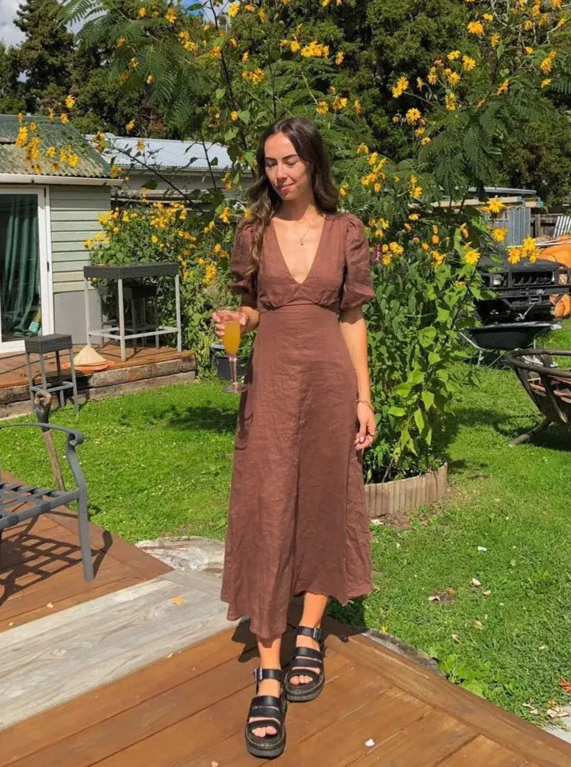 Dissh Remi Linen Maxi Dress Chocolate Size 6 - Image 3