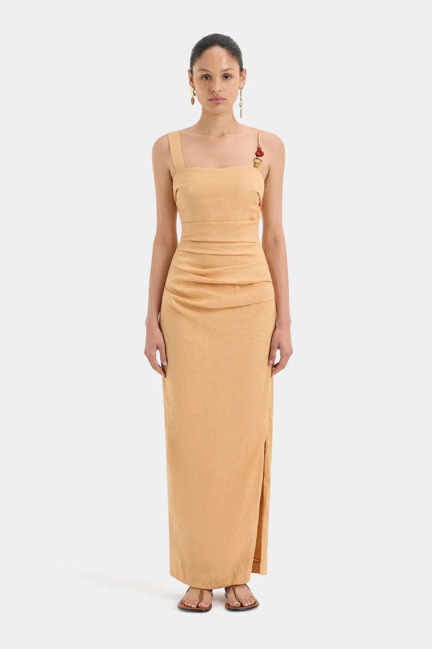 Sir The Label Antonia Beaded Midi Dress Light Tan Orange Size 1 / AU 8 - Image 2