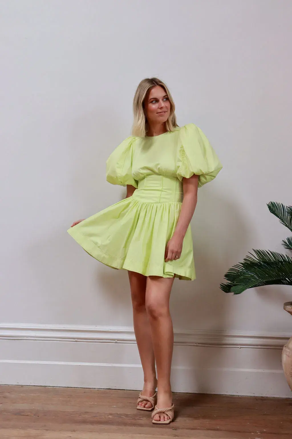 Aje Gianna Puff Sleeve mini dress in Light Lemon Size 6 - Image 1