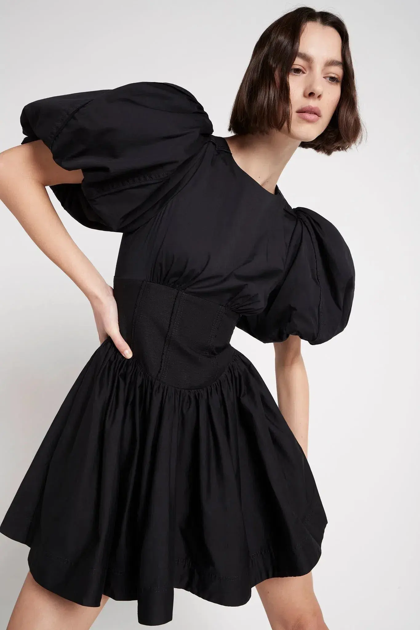 Aje Gianna Puff Sleeve Mini Dress in Black Size 6 - Image 2