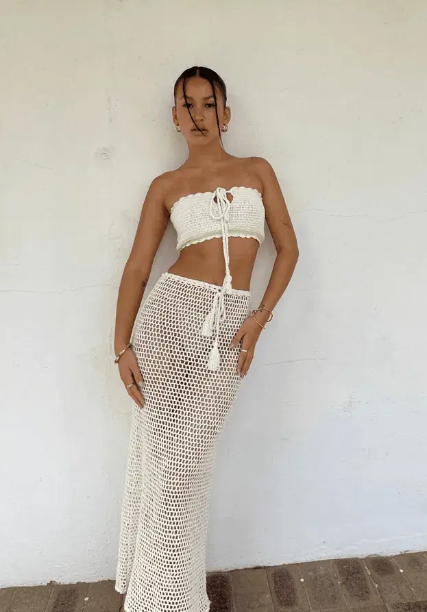 Isabelle Quinn Lola Bandeau & Rosalie Maxi Skirt Set Ivory  Size 8 - Image 1