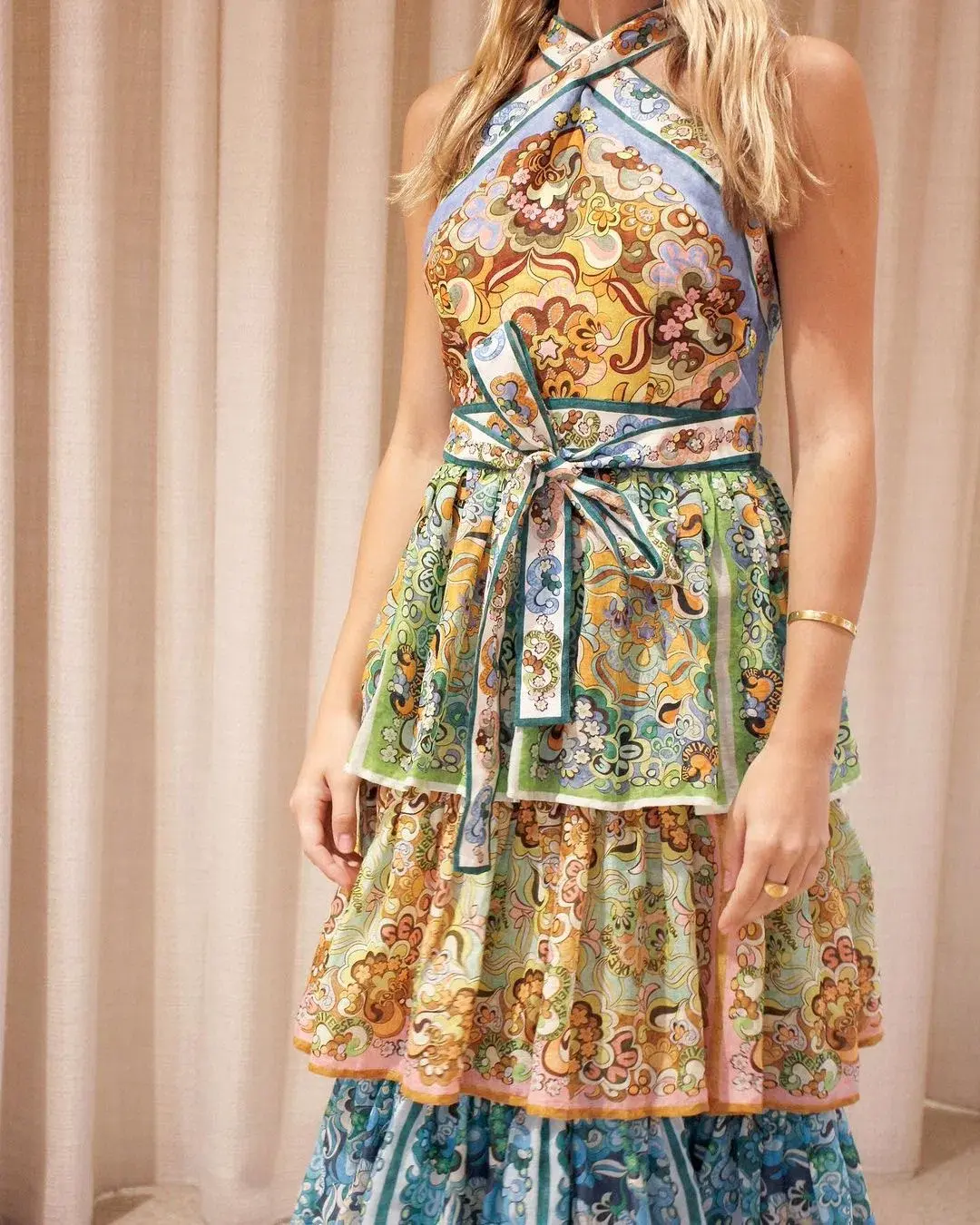 Alemais Dreamer Halter Tier Dress In Multi Size 10 - Image 3