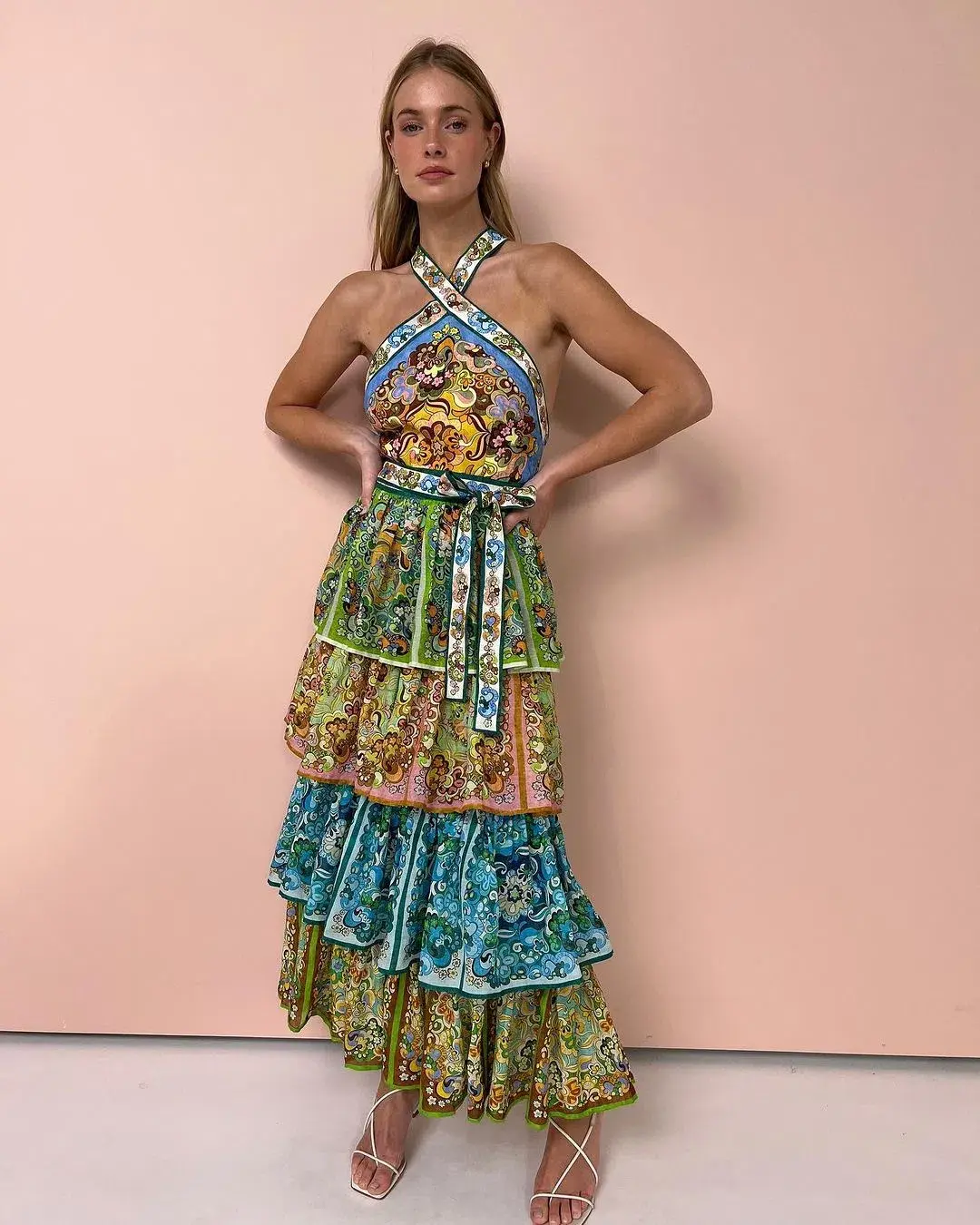 Alemais Dreamer Halter Tier Dress In Multi Size 10 - Image 1