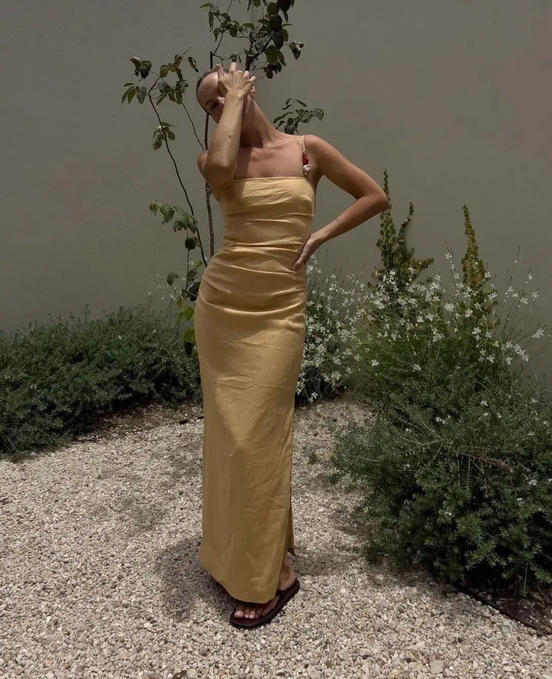 Sir the Label Antonia Beaded Midi Dress Light Tan Size 2 / AU 10 for rent on The Volte - main image