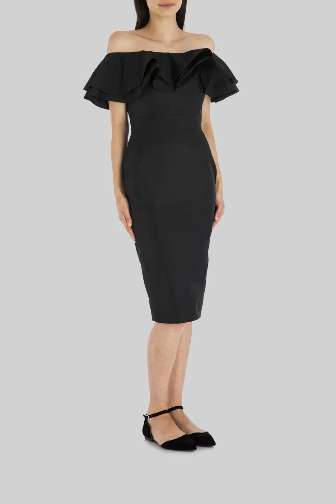 Carla Zampatti Taffeta Seville Midi Dress Black Size 10  - Image 1