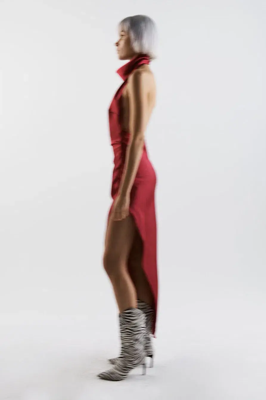 THE NEW ARRIVALS by İlkyaz Özel Valentina in Vin De Cerise Midi Dress Red Size 6/XS - Image 3