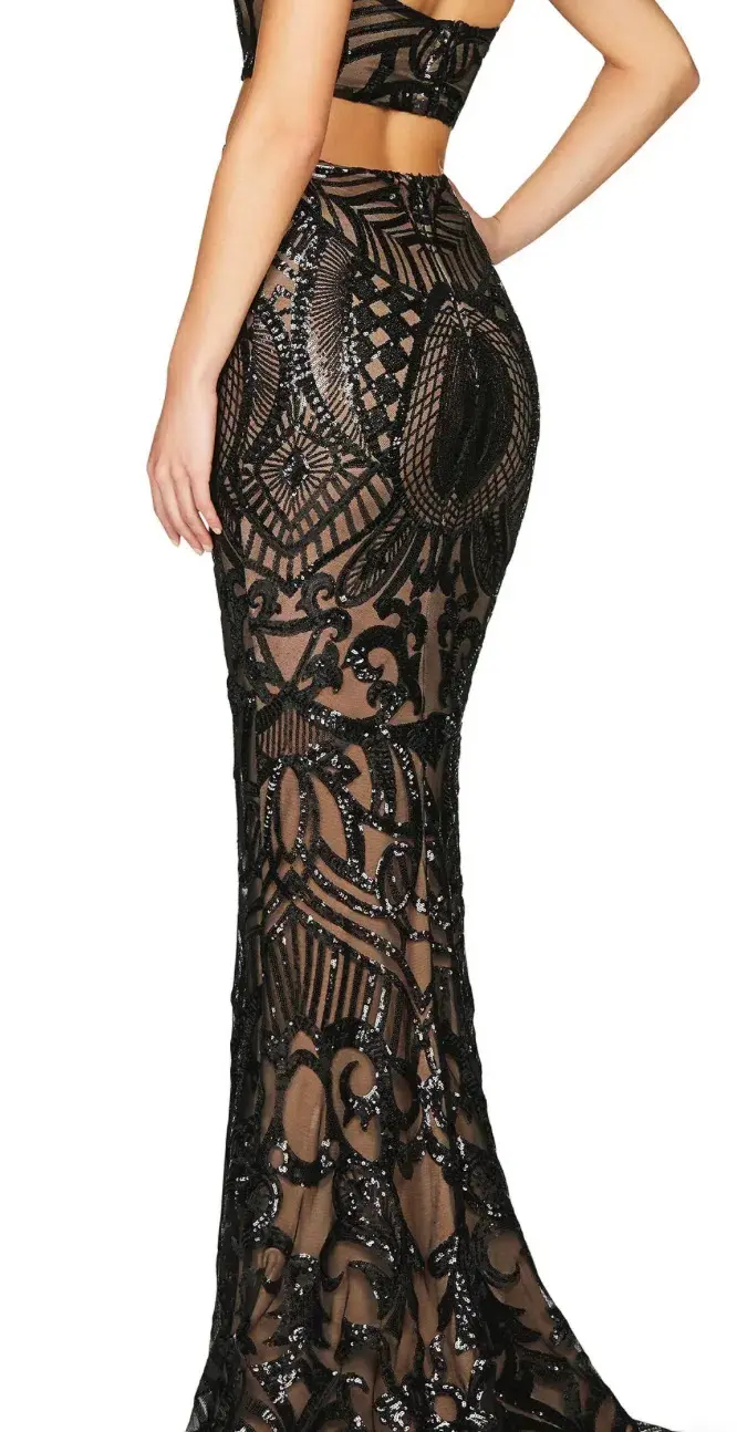 Nookie Mon Cherie Sequin Crop Top and Maxi Skirt Set Black Size S / AU 8 - Image 2