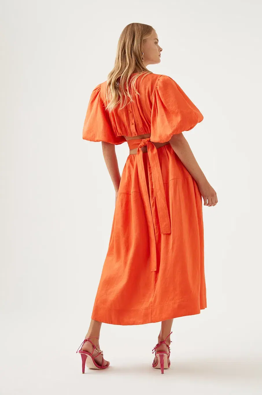 Aje Cosette Tie Back Midi Dress Orange Size 12 for rent on The Volte - main image