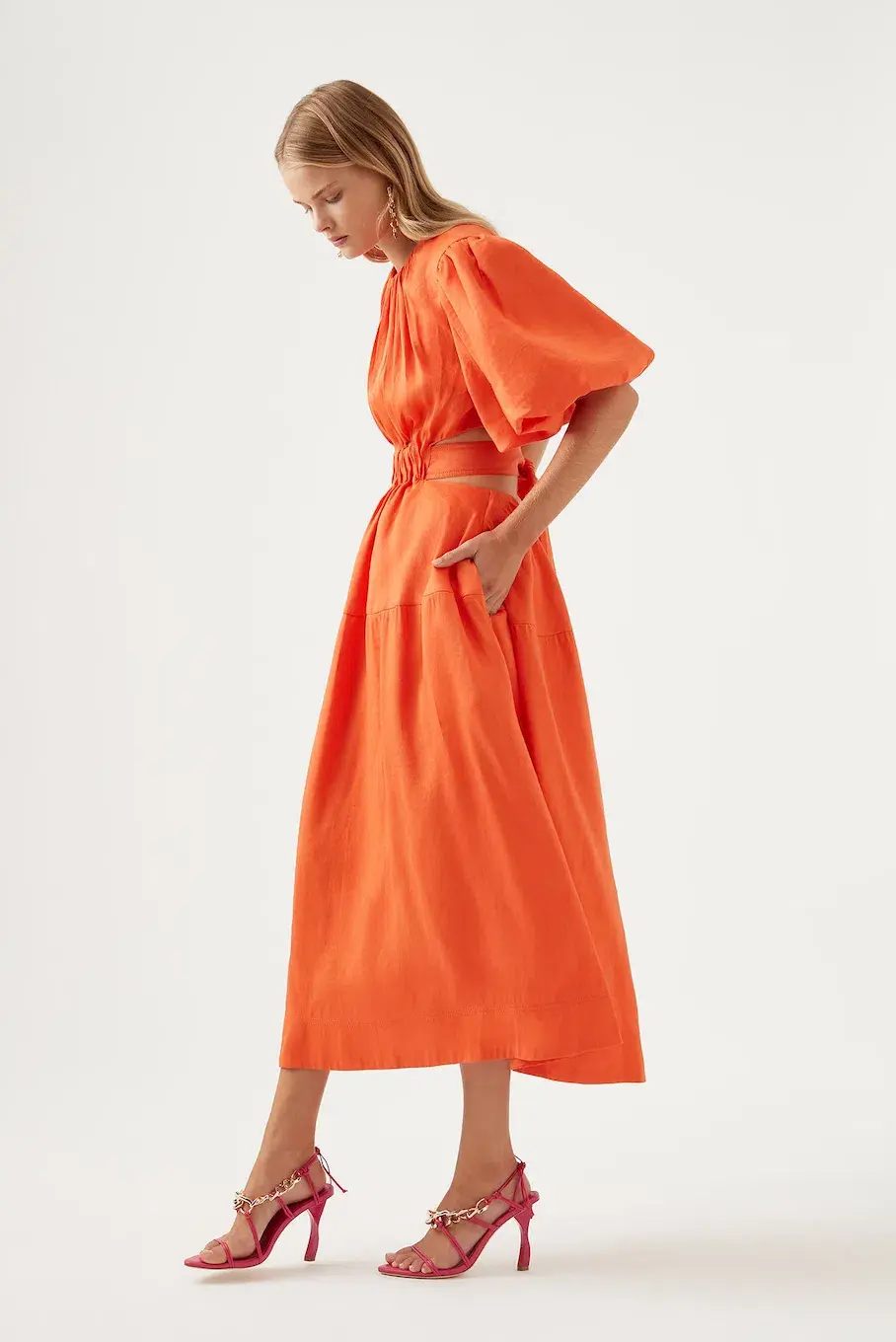 Aje Cosette Tie Back Midi Dress Orange Size 12 - Image 2